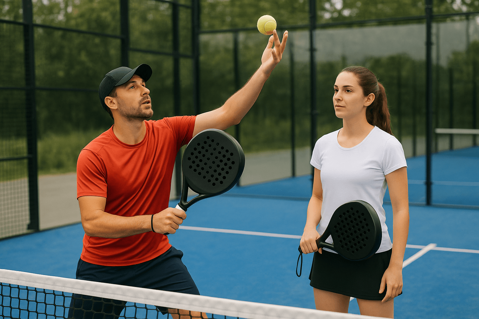 Padel coach teaching students